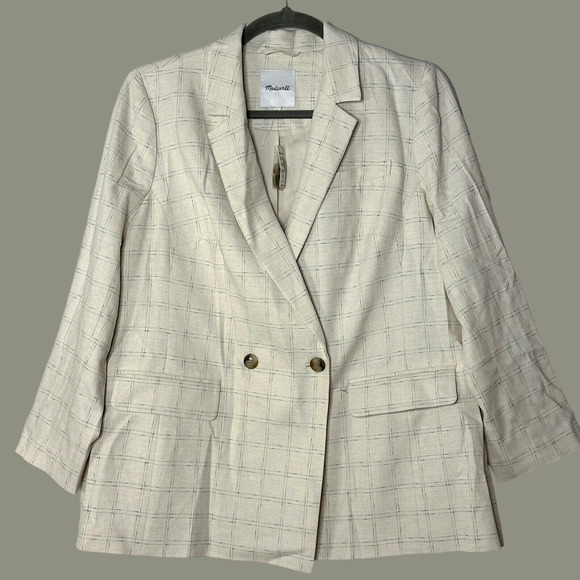 NWT. Madewell Cream Caldwell Double Breasted Plaid Ghent Blazer 2X - Picture 1 of 11